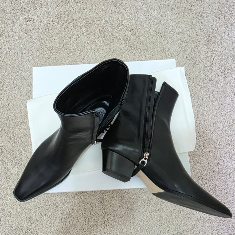 Aeyde Baba Black Calf Leather Ankle Boots Pointed Toe Cowboy Western NIB EU 40 - Picture 7 of 13
